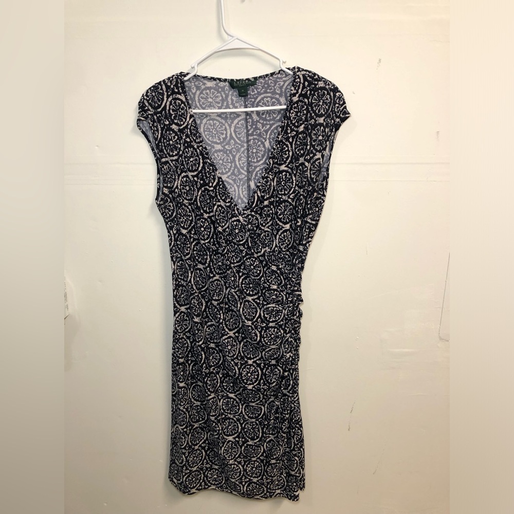 Vintage Ralph Lauren Black and Off White Bodycon Formal Dress Size 14 Women’s